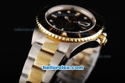 Rolex Submariner Swiss ETA 2836 Automatic Movement Two Tone with Black Bezel Black Dial and White Markers