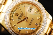 Rolex Day Date II Automatic Movement Full Gold with Diamond Bezel-Gold Dial and Diamond Markers