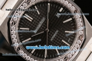 Audemars Piguet Royal Oak Swiss ETA 2824 Automatic Stainless Steel Case with Diamond Bezel Black Dial and Stick Markers