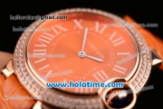 Cartier Ballon Bleu Swiss Quartz Rose Gold Case with Orange Leather Strap Diamond Bezel and Orange Dial