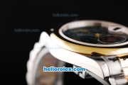 Rolex Day-Date II Oyster Perpetual Automatic Movement Two Tone with Gold Bezel and Flower Pattern Black Dial