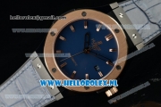 Hublot Classic Fusion Miyota 9015 Automatic Rose Gold Case with Navy Blue Dial Stick Markers Rose Gold Bezel and Genuine Leather Strap