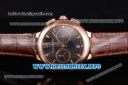 Cartier Rotonde De Chrono Miyota Quartz Rose Gold Case with Black Starry Dial and Brown Leather Strap - Stick Markers