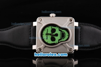 Bell & Ross BR 01-94 Automatic Movement with Silver Case and Green skeleton Dial-Black Leather Strap