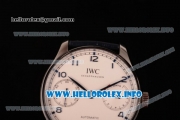 IWC Portuguese Power Reserve Clone IWC 52010 Automatic Steel Case with White Dial Arabic Number Markers and Blue Leather Strap - 1:1 Original (ZF)