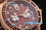 Ulysse Nardin Maxi Marine Diver Chrono Miyota OS20 Quartz Rose Gold Case with Brown Rubber Strap Brown Dial 7750 Coating