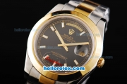 Rolex Day-Date II Oyster Perpetual Automatic Movement Two Tone with Gold Bezel-Black Dial and Stick Markers