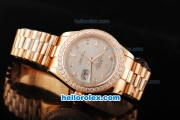 Rolex Day Date II Automatic Movement Full Rose Gold with Diamond Bezel-Diamond Markers and Grey Dial