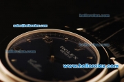 Rolex Cellini Swiss Quartz Steel Case with Dark Blue Dial and Black Leather Strap-Numeral Markers