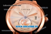 Cartier Rotonde De Swiss Quartz Rose Gold Case with Blue Leather Strap with White Guilloche Dial