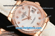 Rolex Datejust Swiss ETA 2836 Automatic Movement Rose Gold Case with MOP Dial-Diamond Markers and Diamond Bezel add Box