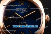 Panerai Luminor 1950 10 Days GMT PAM00689 Asia ST25 Automatic Rose Gold Case with Blue Dial and Blue Leather Strap Stick/Arabic Numeral Markers