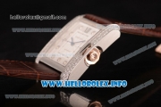 Cartier Tank Anglaise Miyota 9015 Automatic Steel Case with Diamonds Markers Brown Leather Strap and Silver Dial - Diamonds Bezel