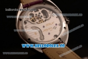 Cartier Cle de Cartier Swiss Tourbillon Manual Winding Steel Case with White Dial and Purple Leather Strap