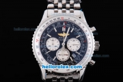 Breitling Navitimer working chronograph Quartz Movement with Black Dial and Silver Subdials-SS Strap