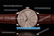 Rolex Cellini Asia Automatic Steel Case with Stick Markers Silver Dial and Brown Leather Strap - Diamonds Bezel