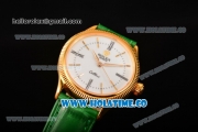 Rolex Cellini Time Asia 2813 Automatic Yellow Gold Case White Dial Green Leather Strap and Stick/Roman Numeral Markers