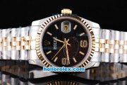 Rolex Datejust New Model Oyster Perpetual Two Tone with Gold Bezel and Black Rolex Logo Dial