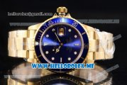 Rolex Submariner Clone Rolex 3135 Automatic Yellow Gold Case/Bracelet with Blue Dial and Dot Markers Blue Bezel (BP)