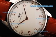 IWC Manual Winding Movement Steel Case with White Dial and Brown Leather Strap