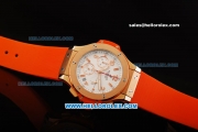 Hublot Big Bang Chronograph Miyota Quartz Movement Gold Case with White Dial and Rose Gold Arabic Numerals - Orange Rubber Strap