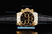 Rolex Daytona Oyster Perpetual Chronometer Automatic Gold Case with Black Dial and Diamond Hour Marker-Leather Strap