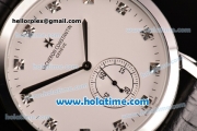 Vacheron Constantin Malte Miyota Quartz Stainless Steel Case with Black Leather Strap White Dial and Diamond Markers