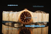 Omega Constellation Swiss Quartz Steel Case with Rose Gold Bezel and Brown Dial-Rose Gold Stick Markers