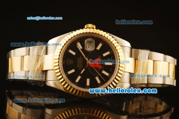 Rolex Datejust II Swiss ETA 2836 Automatic Full Steel with Yellow Gold Bezel and Black Dial-Stick Markers/Two Tone Strap