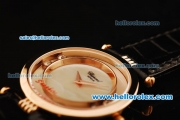 Chopard Happy Sport Swiss Quartz Movement Rose Gold Case with MOP Dial and Black Leather Strap