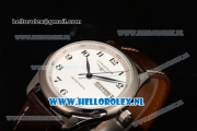 Longines Master 2824 Auto Steel Case with White Dial and Brown Leather Strap