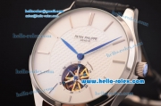 Patek Philippe Calatrava Tourbillon Automatic Steel Case with White Dial and Black Leather Strap