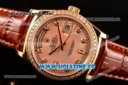 Rolex Day-Date Asia Automatic Yellow Gold Case with Diamonds Markers Orange Dial and Diamonds Bezel (BP)