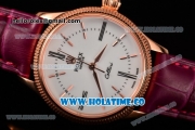 Rolex Cellini Time Asia 2813 Automatic Rose Gold Case with White Dial Burgundy Leather Strap and Stick/Roman Numeral Markers