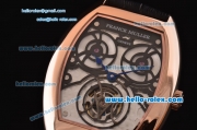 Franck Muller Giga Tourbillon ST22 Automatic Rose Gold Case with Black Leather Strap and White Dial -Blue Hands