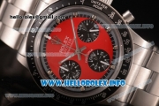 Rolex Daytona Vintage Chrono Miyota OS20 Quartz Steel Case/Bracelet with Silver Markers and Red Dial - Black Inner Bezel