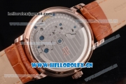 Audemars Piguet Jules Audemars Skeleton Tourbillon Asia ST25 Automatic Rose Gold Case Silver Dial Roman Numeral Markers and Brown Leather Strap