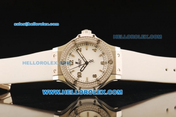 Hublot Big Bang Swiss Quartz Movement Steel Case with Diamond Bezel and White Rubber Strap