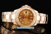 Rolex Yachtmaster Oyster Perpetual Automatic with Yellow Gold Dial and Full Gold Bezel,Case and Strap-Round Bearl Marking-Small Calendar