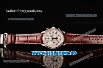 Longines Master Moonphase Chrono Swiss Valjoux 7751 Automatic Steel Case with White Dial and Diamonds Bezel - 1:1 Original