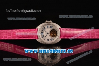 Cartier Cle de Cartier Flying Tourbillon Swiss Tourbillon Manual Steel Case with White Dial and Pink Leather Strap (ZF)