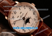 BlancPain Villeret Miyota 9015 Automatic Rose Gold Case with White Dial Arabic and Brown Leather Strap (EF)