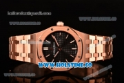 Audemars Piguet Royal Oak 33MM Miyota Quartz Rose Gold Case/Bracelet with Black Dial and Stick Markers (EF)