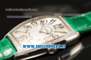 Franck Muller CINTREE CURVEX Diamond Bezel With Green Calfskin Strap Swiss Ronda 762 Quartz White Dial