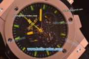 Hublot Aero Bang Niemeyer Swiss Valjoux 7750 Automatic Movement Rose Gold Case with Black Skeleton Dial and Green/Yellow Markers/Hands