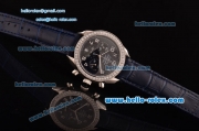 Omega Speedmaster Chrono Swiss Quartz Steel Case Diamond Bezel with Blue Leather Strap and Black Dial Numeral Markers