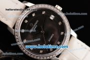 Vacheron Constantin Patrimony Swiss ETA 2824 Automatic Steel Case with White Leather Strap Black Dial and Diamond Bezel