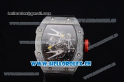 Richard Mille RM027-2 Miyota 9015 Automatic Carbon Fiber Case with Skeleton Dial Dot Markers and Black Nylon Strap