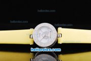 Bvlgari B zero 1 Quartz with White Bezel and Case -White MOP Dial with Diamond-Yellow Leather Strap-Lady Size