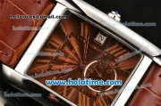 Cartier Tank MC Miyota Quartz Steel Case with Roman Numeral Markers and Brown Dial